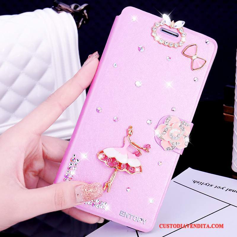 Custodia Huawei G7 Plus Folio Rosatelefono, Cover Huawei G7 Plus Strass Anti-caduta