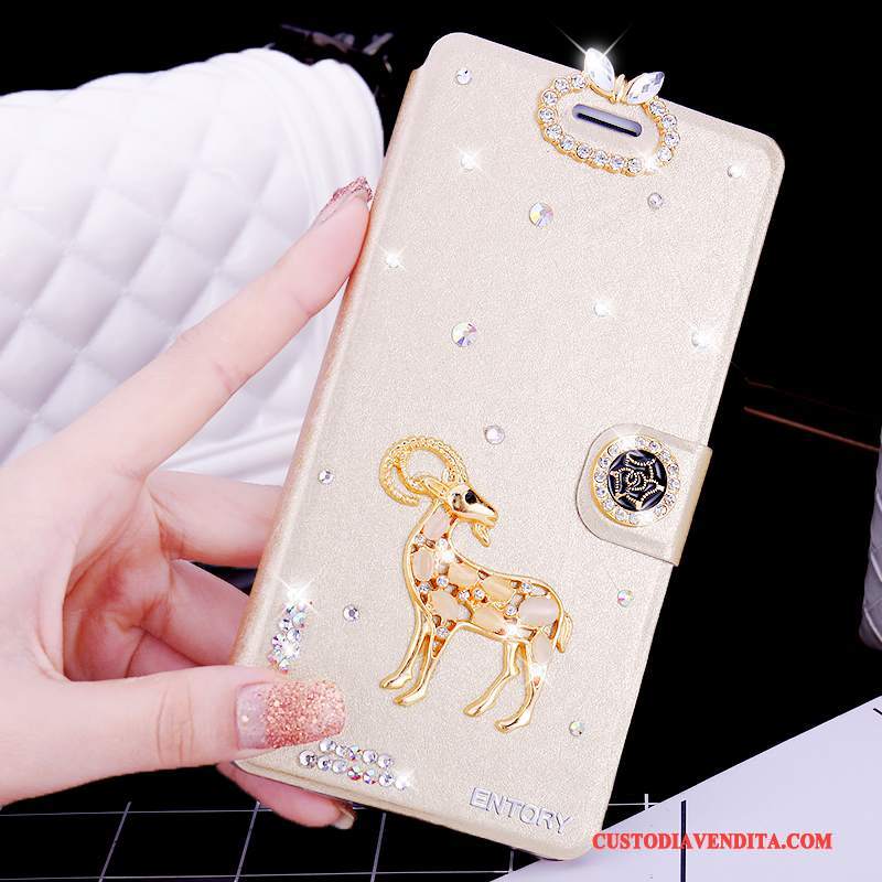 Custodia Huawei G7 Plus Folio Rosatelefono, Cover Huawei G7 Plus Strass Anti-caduta