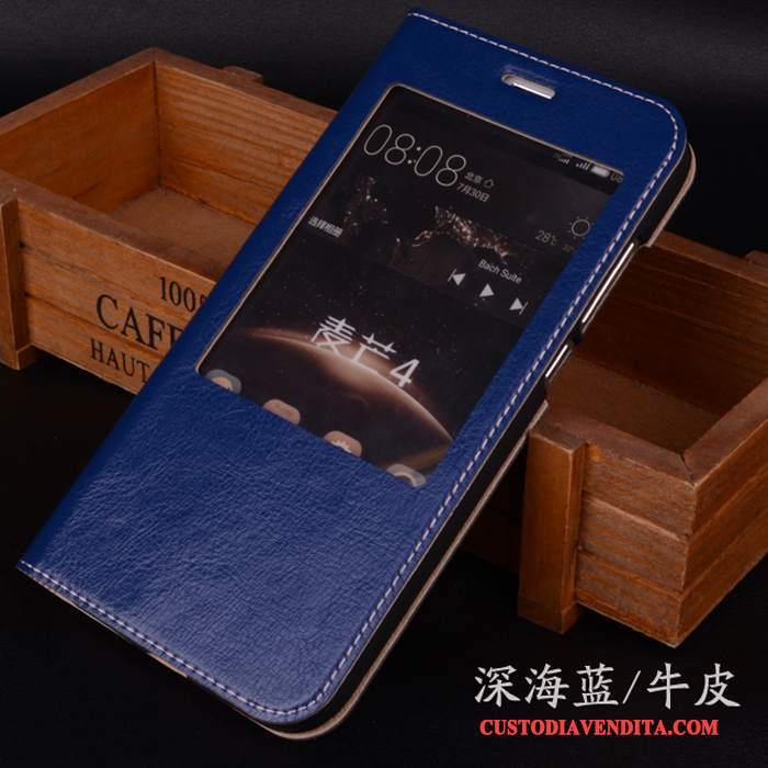 Custodia Huawei G7 Plus Pelle Arancione Dormienza, Cover Huawei G7 Plus Folio Telefono