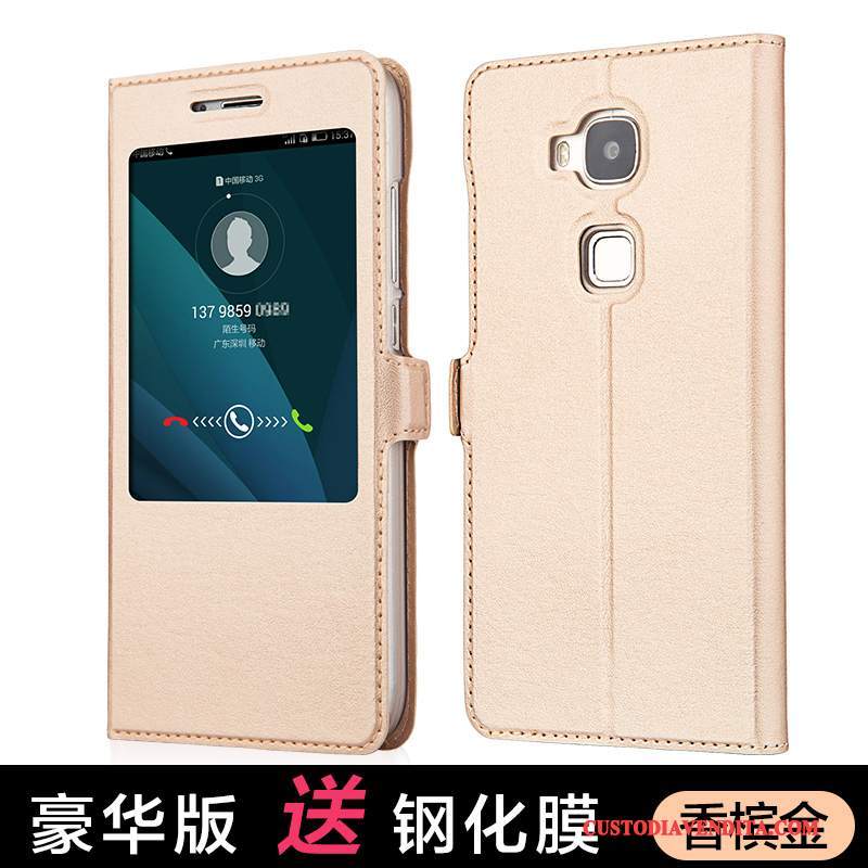 Custodia Huawei G7 Plus Protezione Oro Maglia, Cover Huawei G7 Plus Pelle Telefono