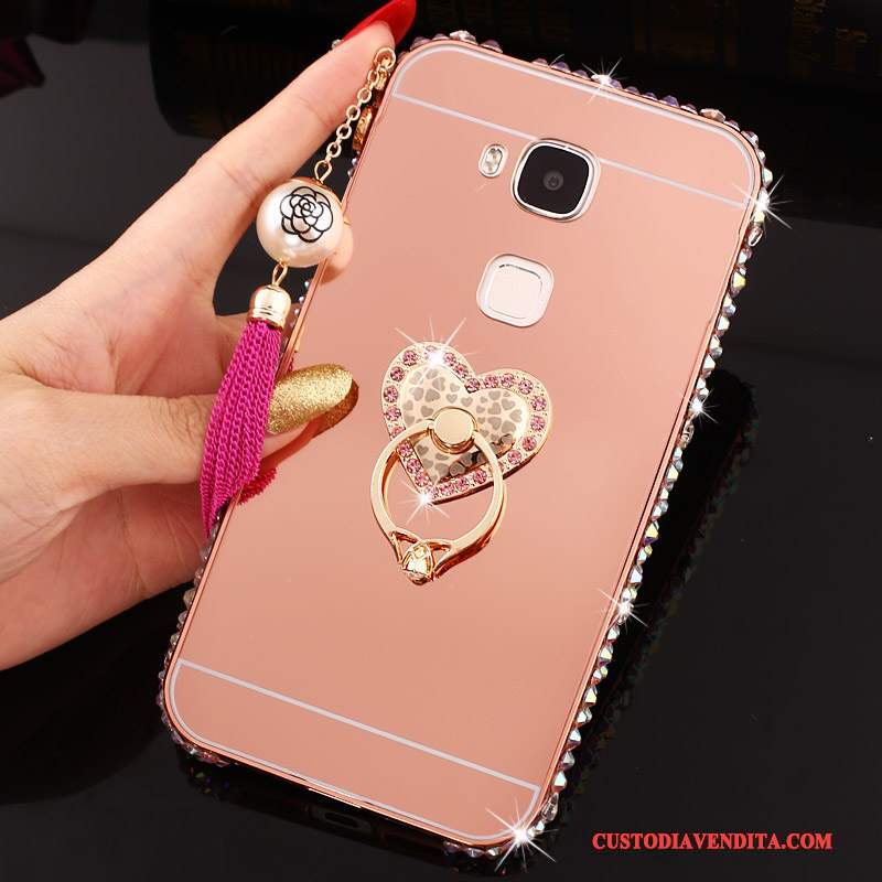 Custodia Huawei G7 Plus Strass Difficile Argento, Cover Huawei G7 Plus Protezione Metallo Telaio