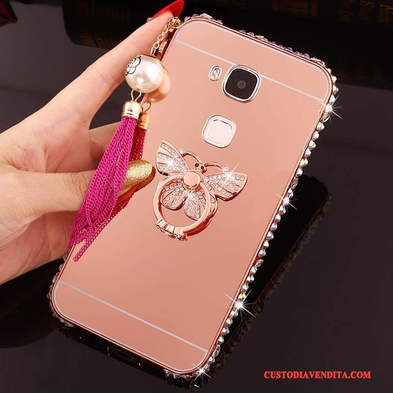 Custodia Huawei G7 Plus Strass Difficile Argento, Cover Huawei G7 Plus Protezione Metallo Telaio