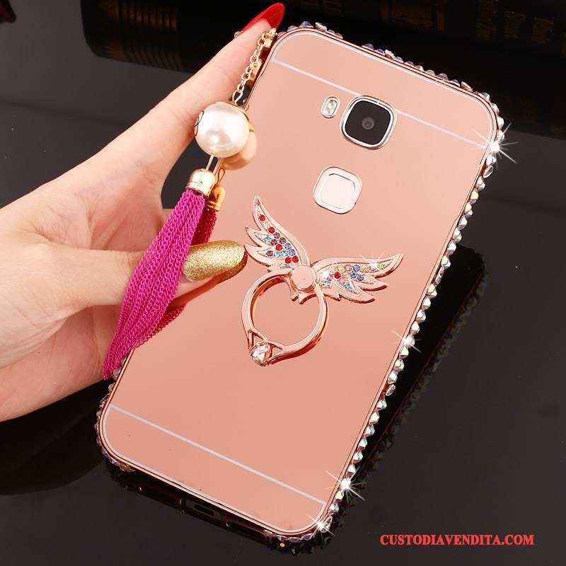 Custodia Huawei G7 Plus Strass Difficile Argento, Cover Huawei G7 Plus Protezione Metallo Telaio