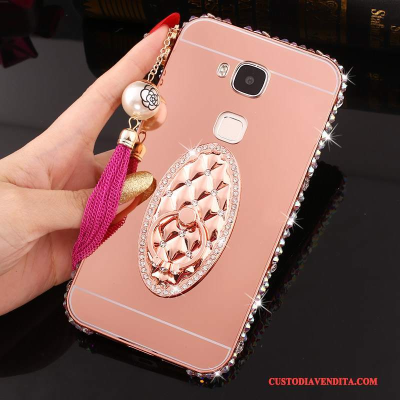 Custodia Huawei G7 Plus Strass Difficile Argento, Cover Huawei G7 Plus Protezione Metallo Telaio