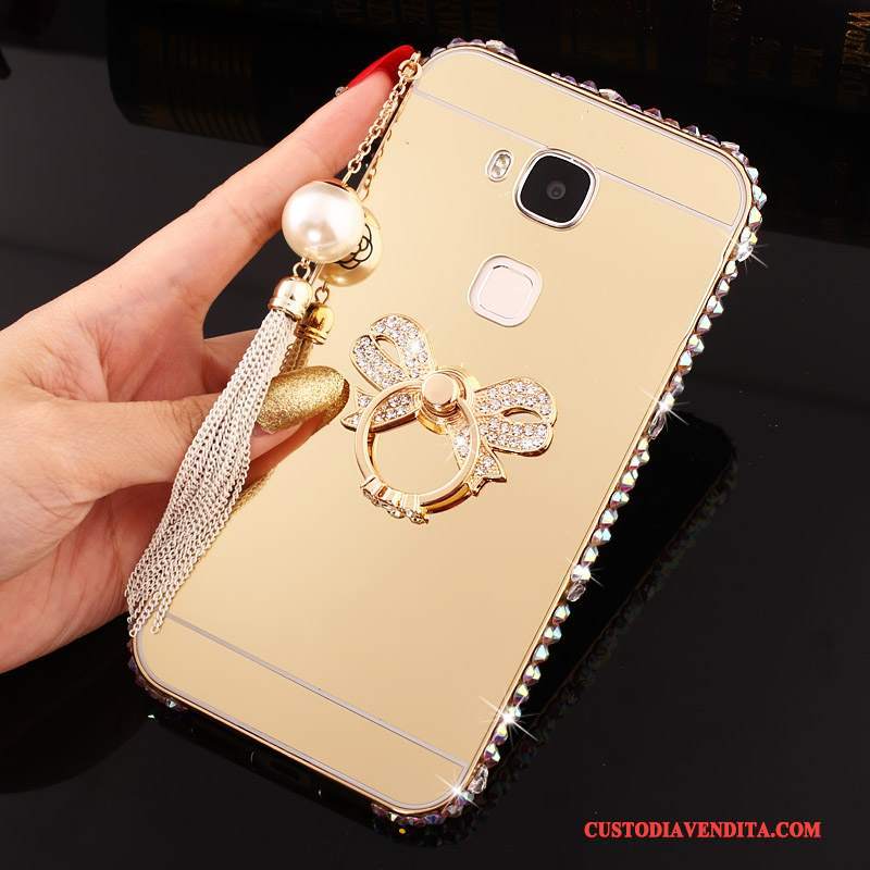 Custodia Huawei G7 Plus Strass Difficile Argento, Cover Huawei G7 Plus Protezione Metallo Telaio