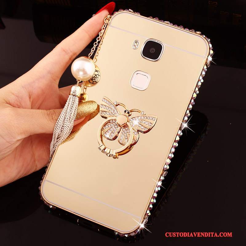 Custodia Huawei G7 Plus Strass Difficile Argento, Cover Huawei G7 Plus Protezione Metallo Telaio