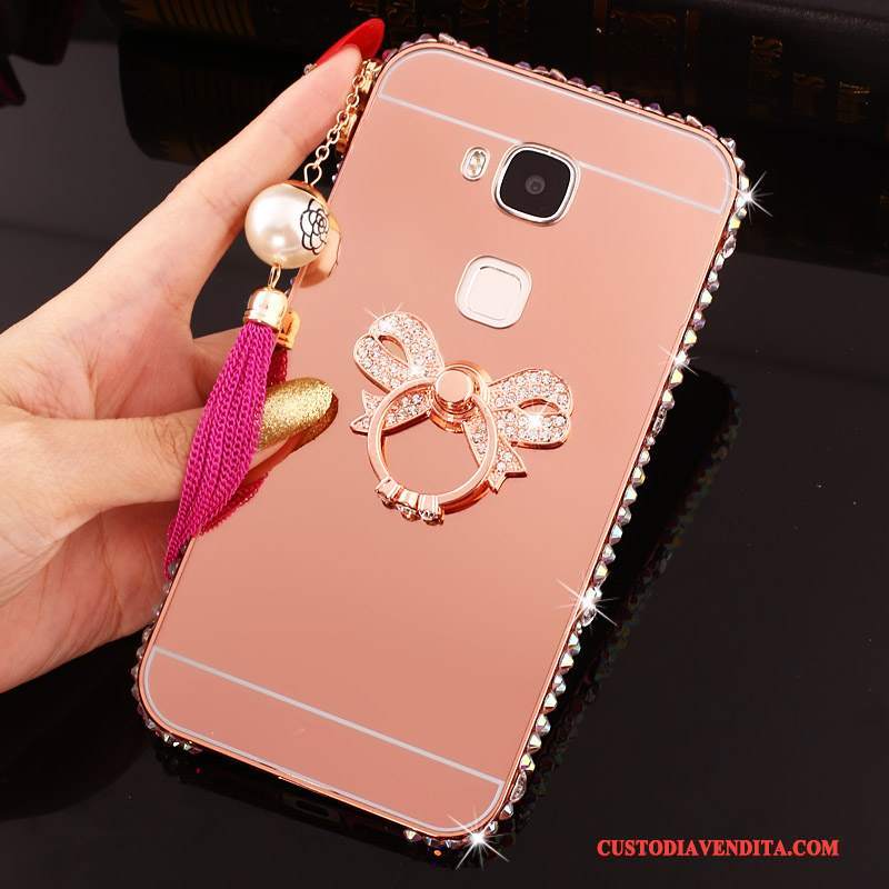 Custodia Huawei G7 Plus Strass Difficile Argento, Cover Huawei G7 Plus Protezione Metallo Telaio