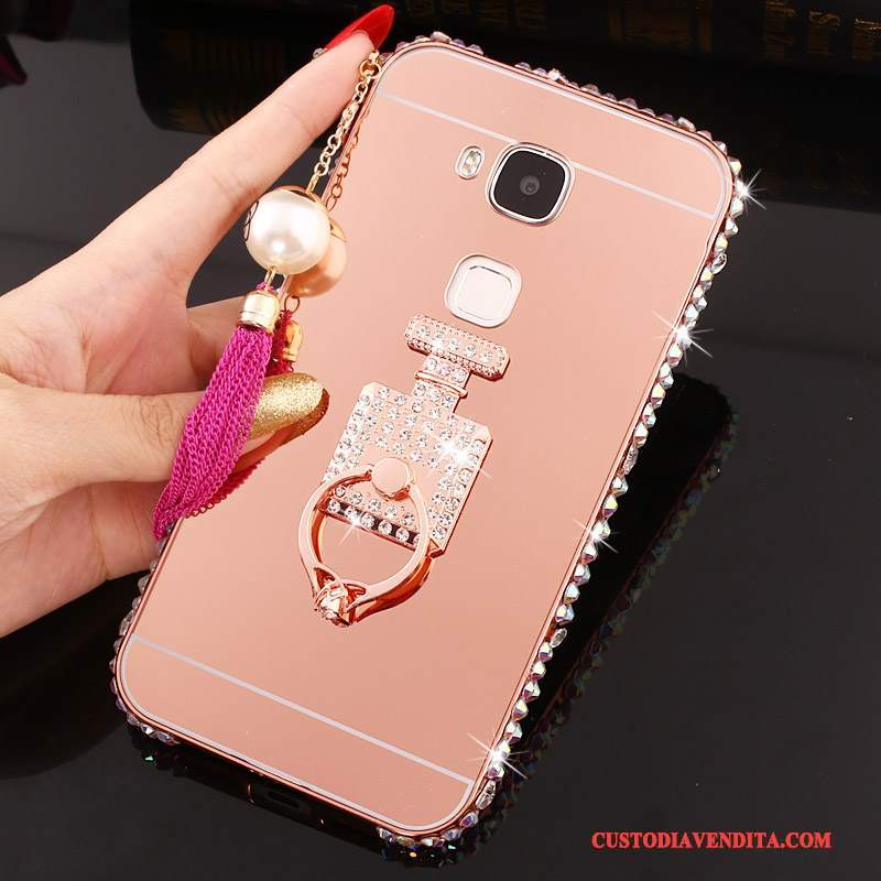 Custodia Huawei G7 Plus Strass Difficile Argento, Cover Huawei G7 Plus Protezione Metallo Telaio