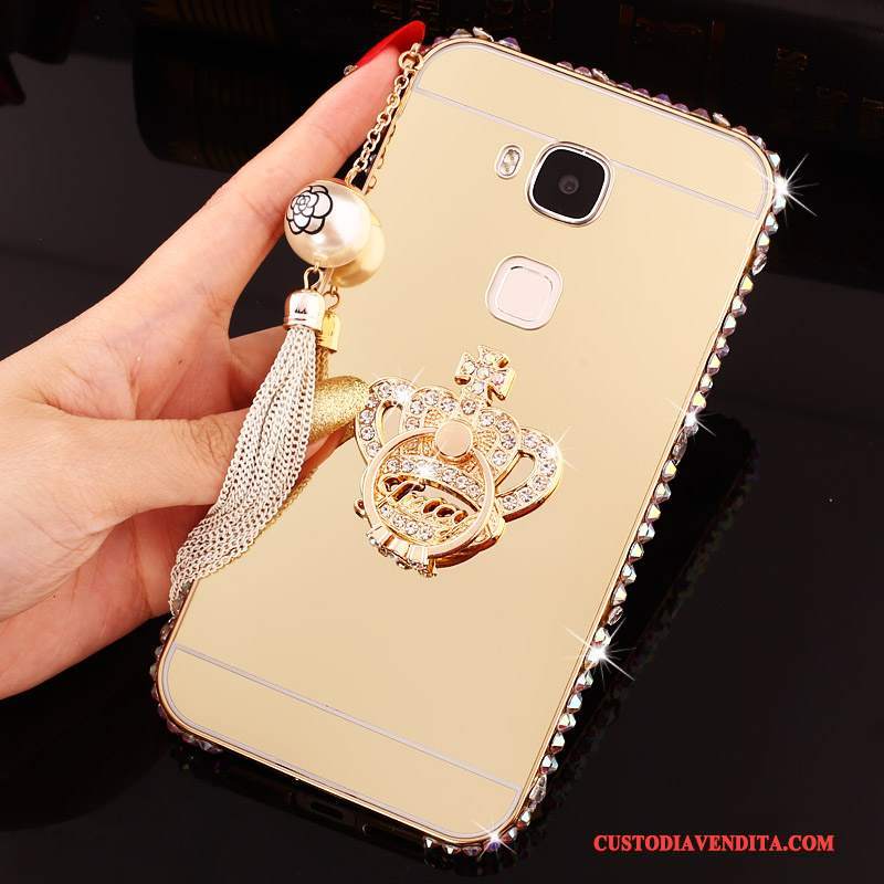 Custodia Huawei G7 Plus Strass Difficile Argento, Cover Huawei G7 Plus Protezione Metallo Telaio