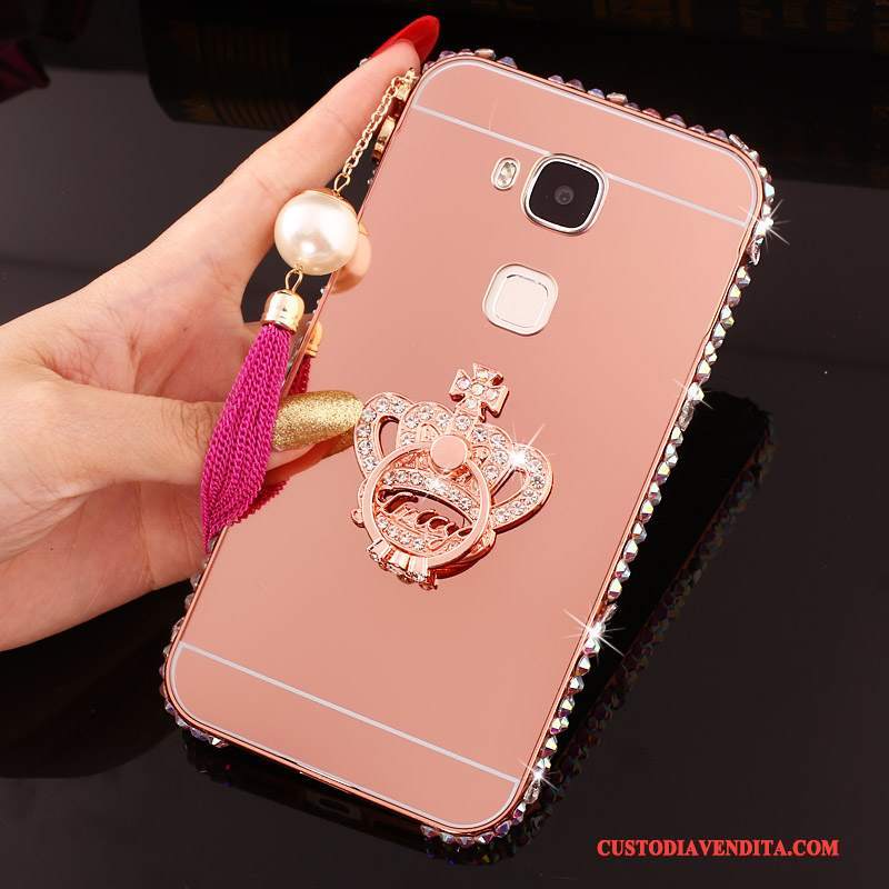 Custodia Huawei G7 Plus Strass Difficile Argento, Cover Huawei G7 Plus Protezione Metallo Telaio