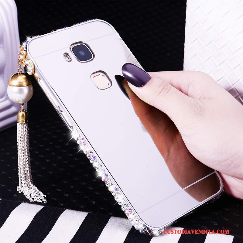 Custodia Huawei G7 Plus Strass Telaio Difficile, Cover Huawei G7 Plus Protezione Telefono Argento