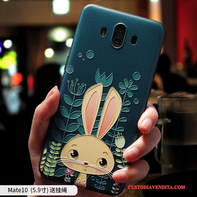 Custodia Huawei Mate 10 Creativo Tendenza Bello, Cover Huawei Mate 10 Cartone Animato Verde Scurotelefono