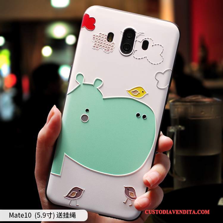 Custodia Huawei Mate 10 Creativo Tendenza Bello, Cover Huawei Mate 10 Cartone Animato Verde Scurotelefono