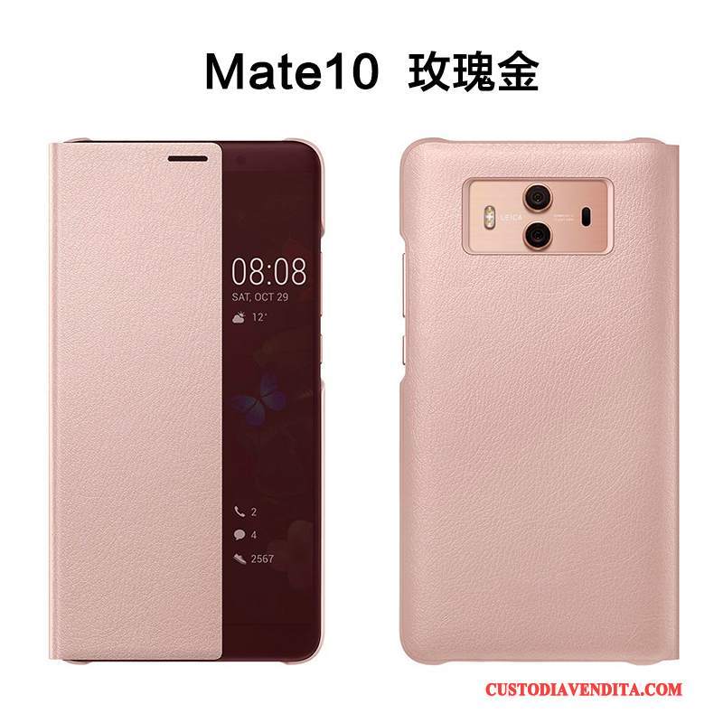 Custodia Huawei Mate 10 Folio Anti-caduta Oro, Cover Huawei Mate 10 Pelle Telefono