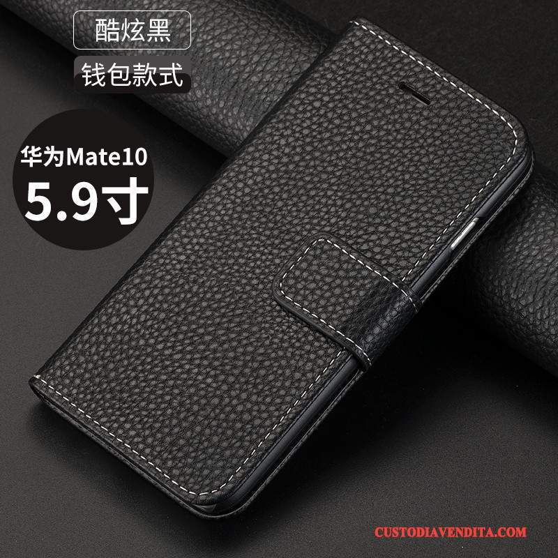 Custodia Huawei Mate 10 Folio Nerotelefono, Cover Huawei Mate 10 Pelle Tutto Incluso Anti-caduta