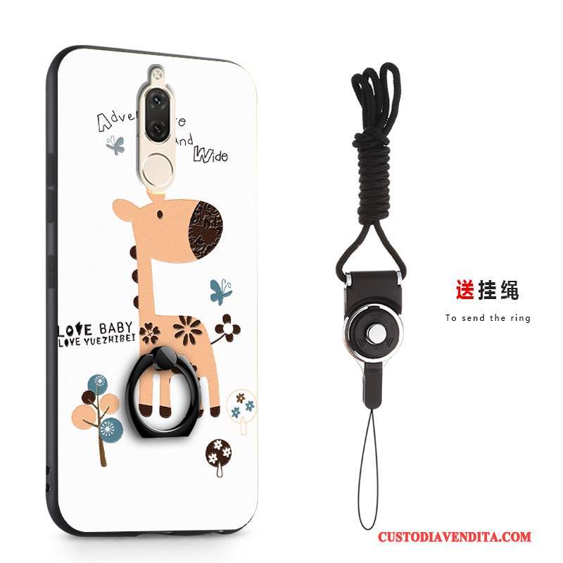 Custodia Huawei Mate 10 Lite Cartone Animato Morbido Nero, Cover Huawei Mate 10 Lite Goffratura Telefono Ring