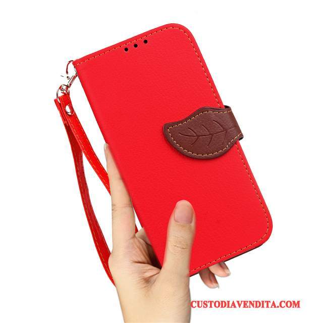 Custodia Huawei Mate 10 Lite Folio Anti-caduta Foglia, Cover Huawei Mate 10 Lite Creativo Rosso Affari