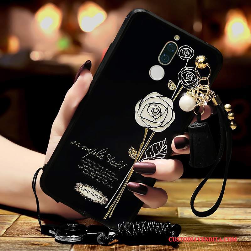 Custodia Huawei Mate 10 Lite Goffratura Ring Morbido, Cover Huawei Mate 10 Lite Ornamenti Appesitelefono