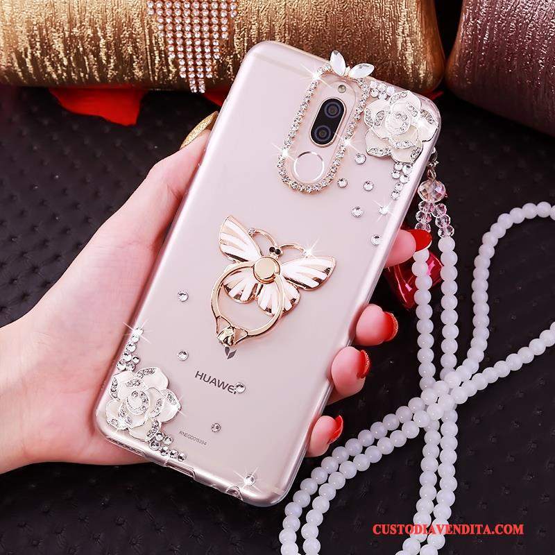 Custodia Huawei Mate 10 Lite Strass Tutto Incluso Morbido, Cover Huawei Mate 10 Lite Creativo Telefono Oro