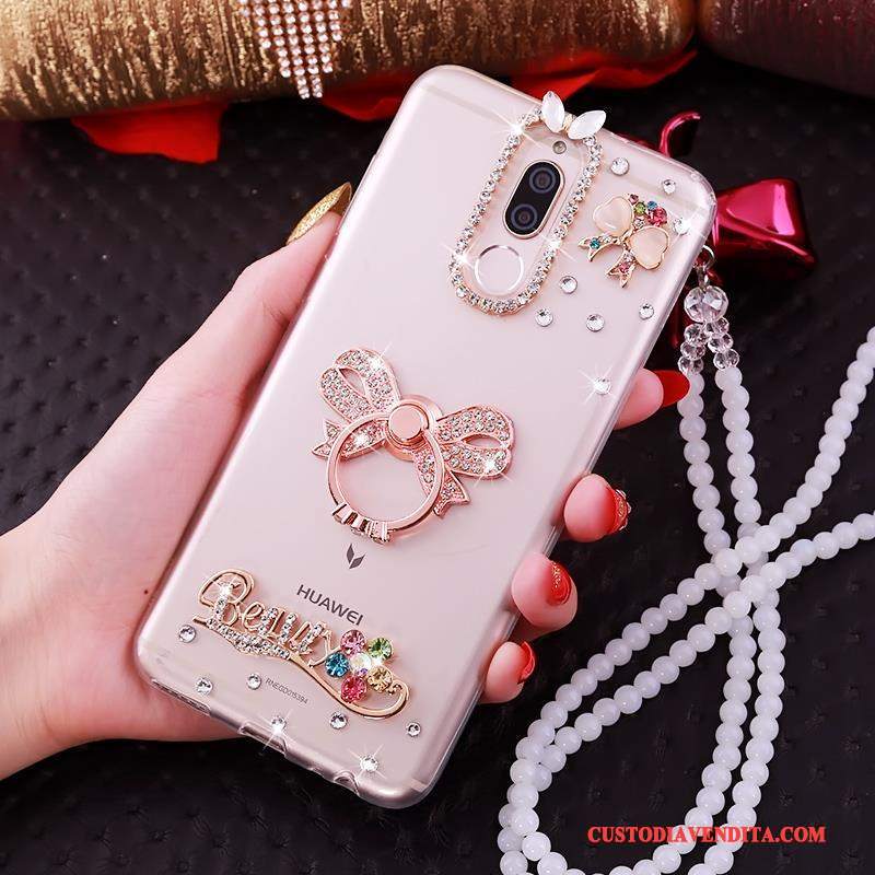 Custodia Huawei Mate 10 Lite Strass Tutto Incluso Morbido, Cover Huawei Mate 10 Lite Creativo Telefono Oro