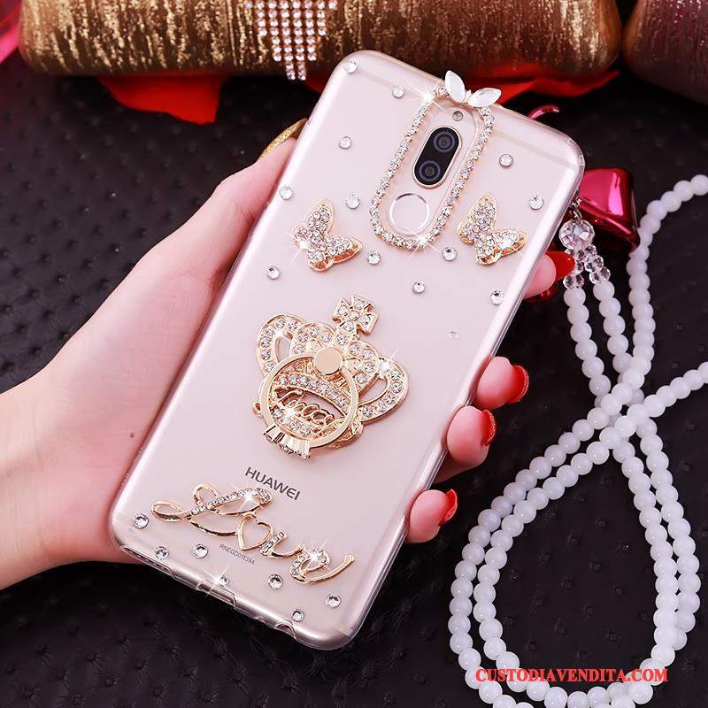 Custodia Huawei Mate 10 Lite Strass Tutto Incluso Morbido, Cover Huawei Mate 10 Lite Creativo Telefono Oro