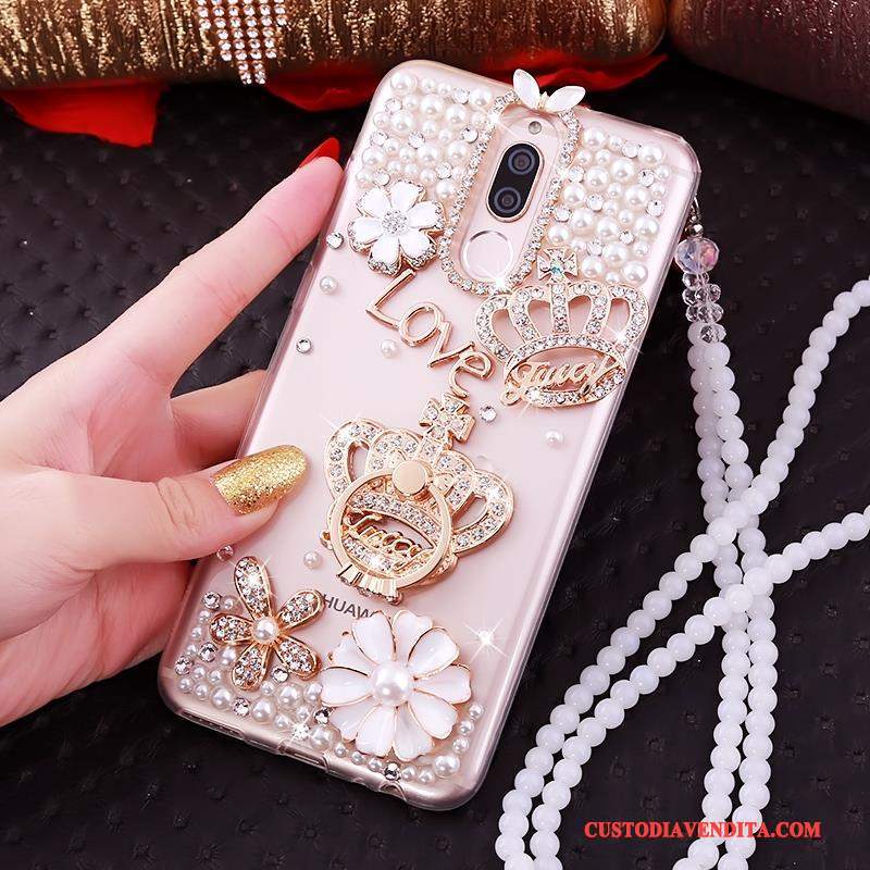 Custodia Huawei Mate 10 Lite Strass Tutto Incluso Morbido, Cover Huawei Mate 10 Lite Creativo Telefono Oro