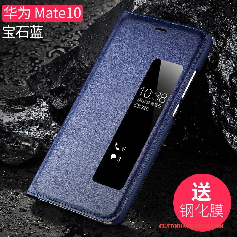 Custodia Huawei Mate 10 Pelle Anti-caduta Blu, Cover Huawei Mate 10 Folio Telefono Tutto Incluso