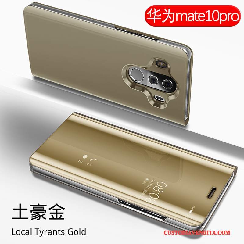 Custodia Huawei Mate 10 Pro Pelle Anti-caduta Tutto Incluso, Cover Huawei Mate 10 Pro Folio Specchio Oro