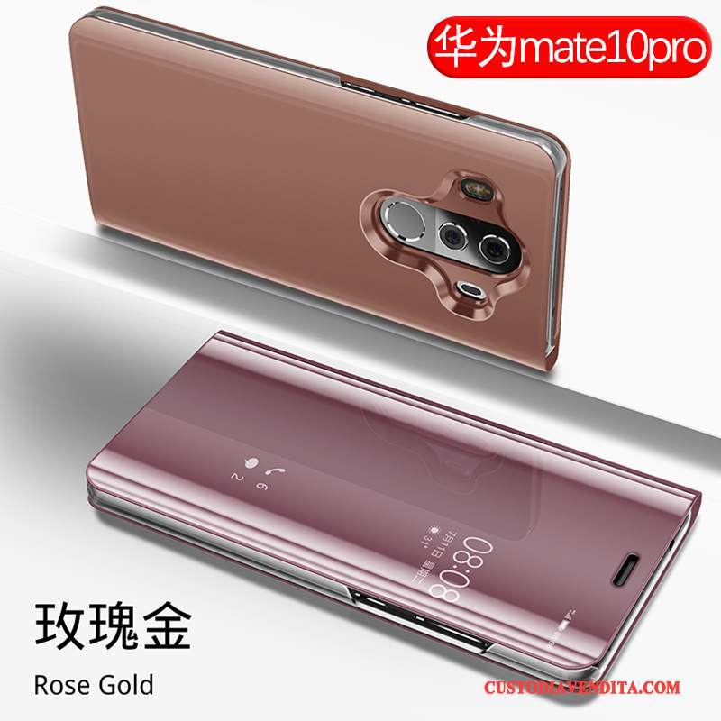 Custodia Huawei Mate 10 Pro Pelle Anti-caduta Tutto Incluso, Cover Huawei Mate 10 Pro Folio Specchio Oro