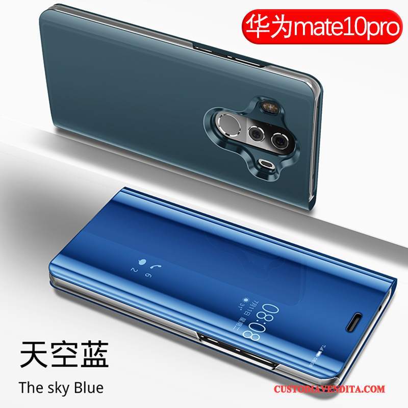 Custodia Huawei Mate 10 Pro Pelle Anti-caduta Tutto Incluso, Cover Huawei Mate 10 Pro Folio Specchio Oro