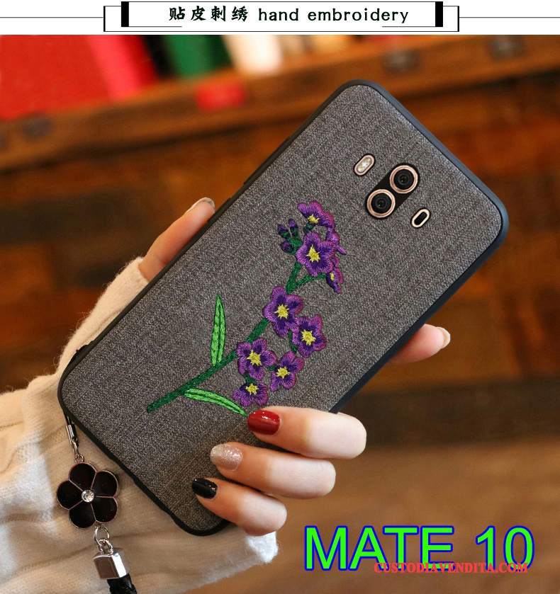 Custodia Huawei Mate 10 Silicone Blu Scuro Ricamo, Cover Huawei Mate 10 Pelle Morbidotelefono