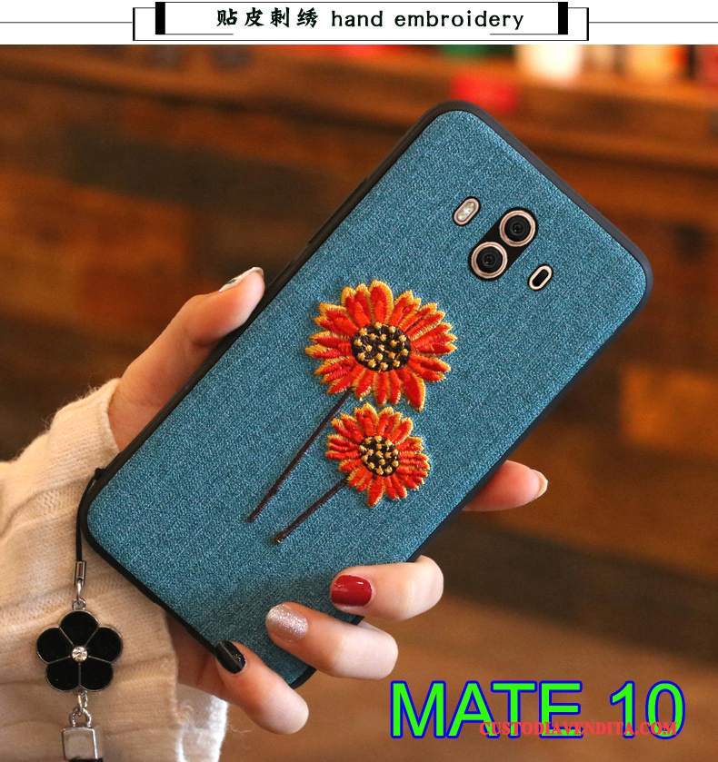 Custodia Huawei Mate 10 Silicone Blu Scuro Ricamo, Cover Huawei Mate 10 Pelle Morbidotelefono