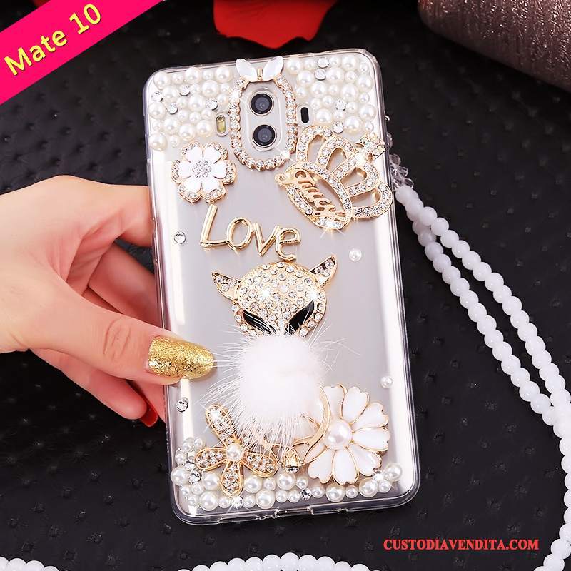 Custodia Huawei Mate 10 Strass Morbido Tutto Incluso, Cover Huawei Mate 10 Silicone Anti-caduta Ornamenti Appesi