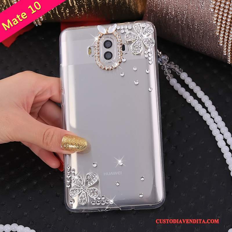 Custodia Huawei Mate 10 Strass Morbido Tutto Incluso, Cover Huawei Mate 10 Silicone Anti-caduta Ornamenti Appesi