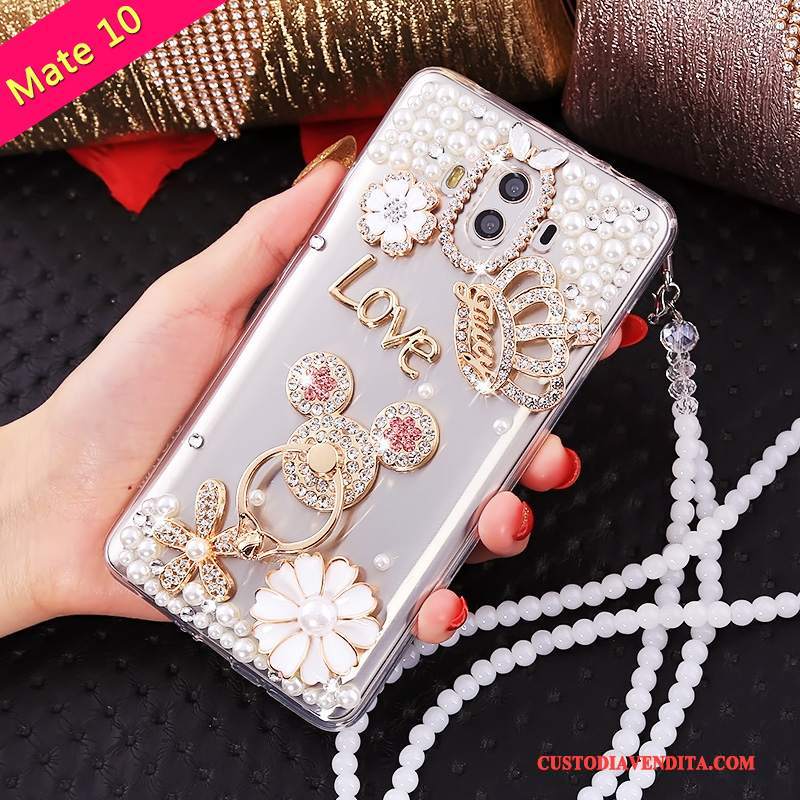 Custodia Huawei Mate 10 Strass Morbido Tutto Incluso, Cover Huawei Mate 10 Silicone Anti-caduta Ornamenti Appesi