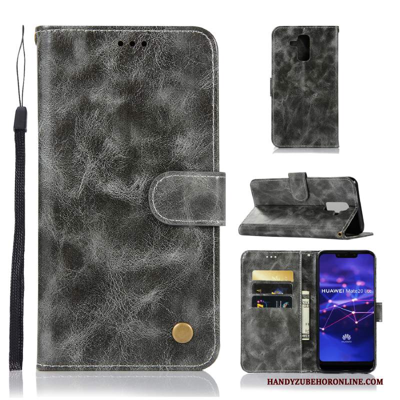 Custodia Huawei Mate 20 Lite Pelle Grigio Anti-caduta, Cover Huawei Mate 20 Lite Portafoglio Carta