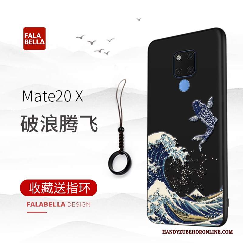 Custodia Huawei Mate 20 X Goffratura Sottile Nero, Cover Huawei Mate 20 X Protezione Telefono High End