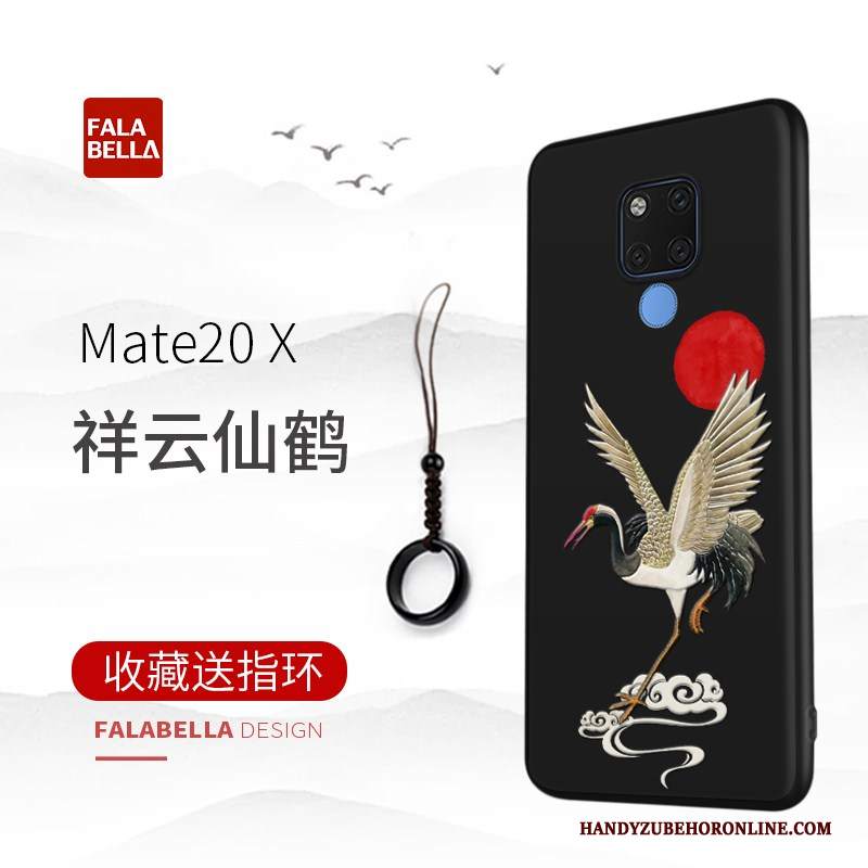 Custodia Huawei Mate 20 X Goffratura Sottile Nero, Cover Huawei Mate 20 X Protezione Telefono High End