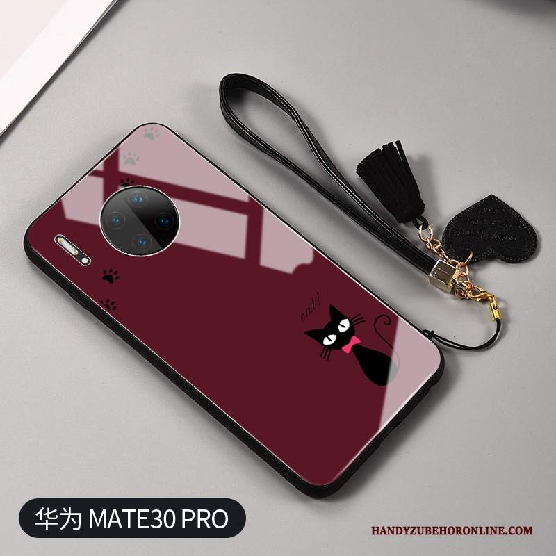 Custodia Huawei Mate 30 Moda Telefono Gattino, Cover Huawei Mate 30 Protezione Morbido Vino Rosso