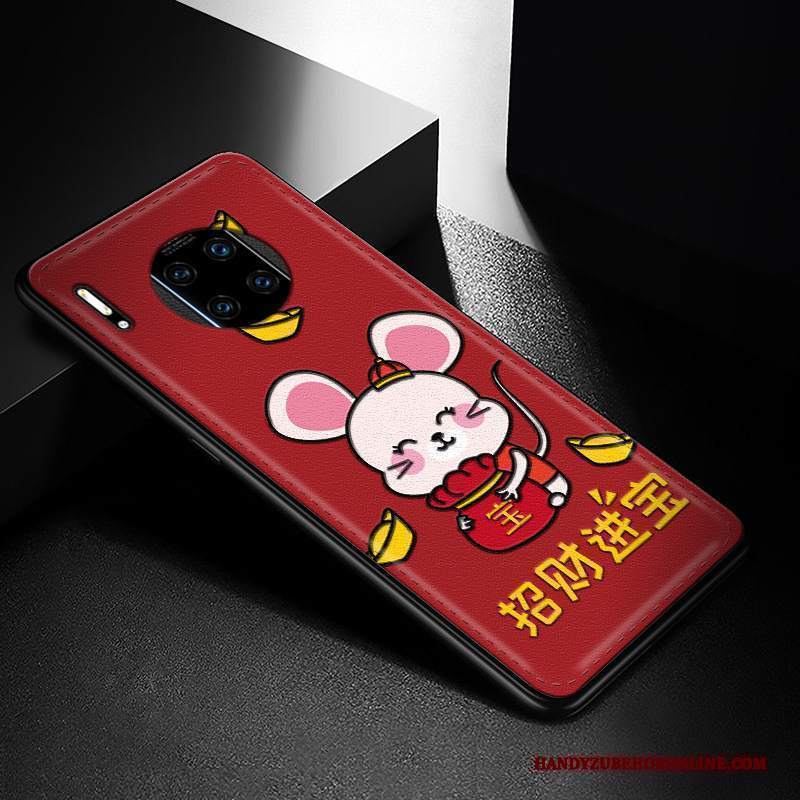 Custodia Huawei Mate 30 Rs Goffratura Ratto Nuovo, Cover Huawei Mate 30 Rs Pelle Rosso Modello