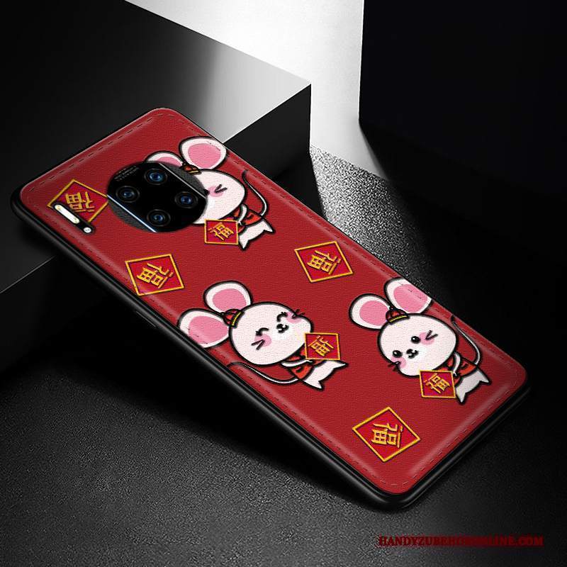 Custodia Huawei Mate 30 Rs Goffratura Ratto Nuovo, Cover Huawei Mate 30 Rs Pelle Rosso Modello