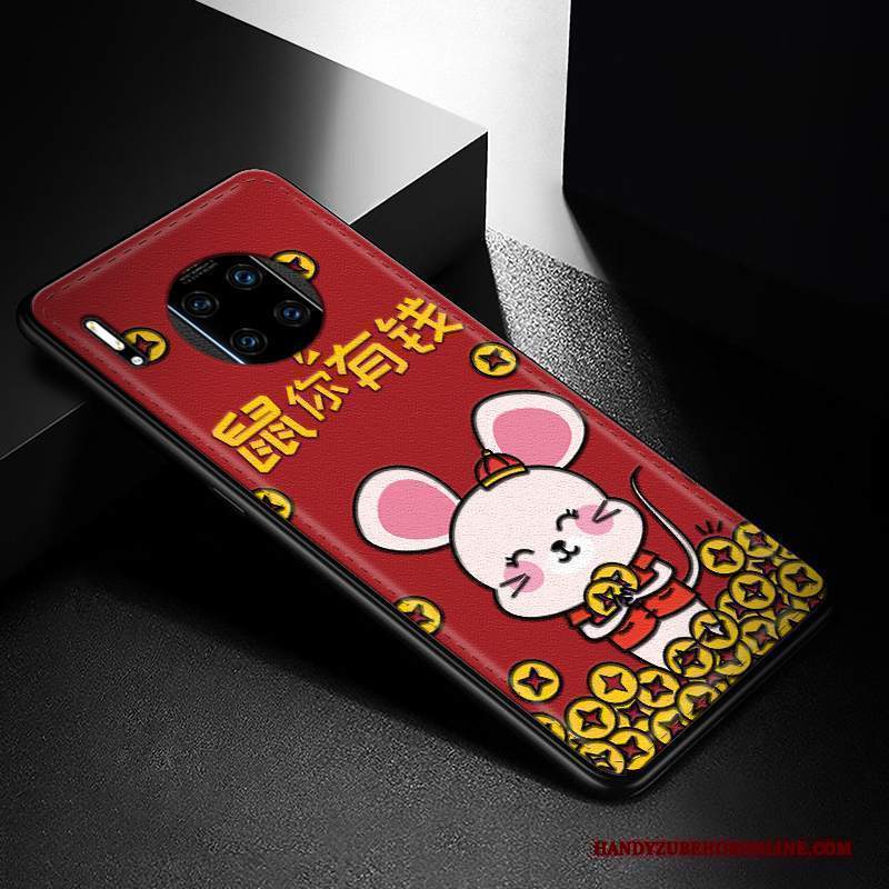 Custodia Huawei Mate 30 Rs Goffratura Ratto Nuovo, Cover Huawei Mate 30 Rs Pelle Rosso Modello