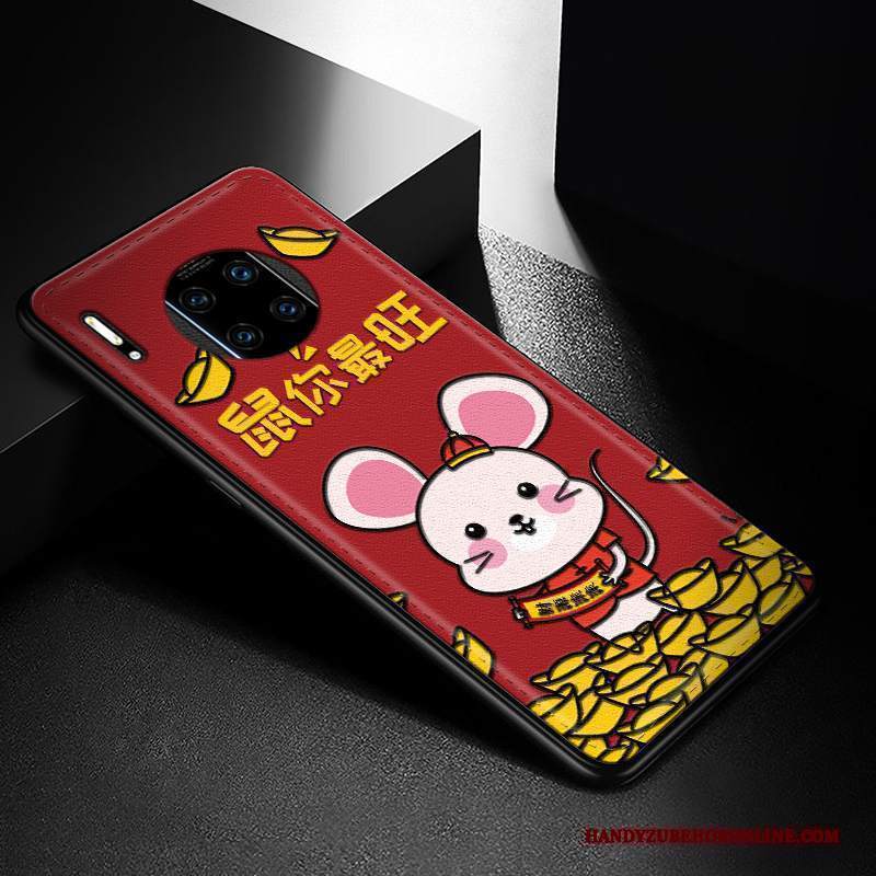 Custodia Huawei Mate 30 Rs Goffratura Ratto Nuovo, Cover Huawei Mate 30 Rs Pelle Rosso Modello