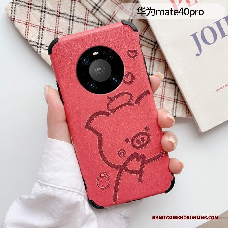 Custodia Huawei Mate 40 Pro Goffratura Nuovo Morbido, Cover Huawei Mate 40 Pro Pelle Telefono Rosso