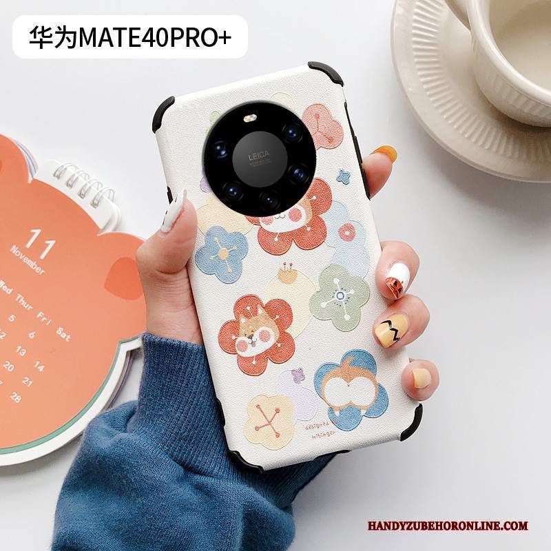 Custodia Huawei Mate 40 Pro+ Silicone Telefono Piccola, Cover Huawei Mate 40 Pro+ Seta Fiori Bianco