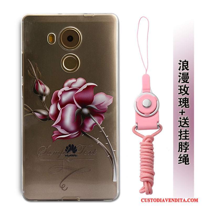 Custodia Huawei Mate 8 Silicone Morbido Ornamenti Appesi, Cover Huawei Mate 8 Goffratura Anti-caduta Rosa