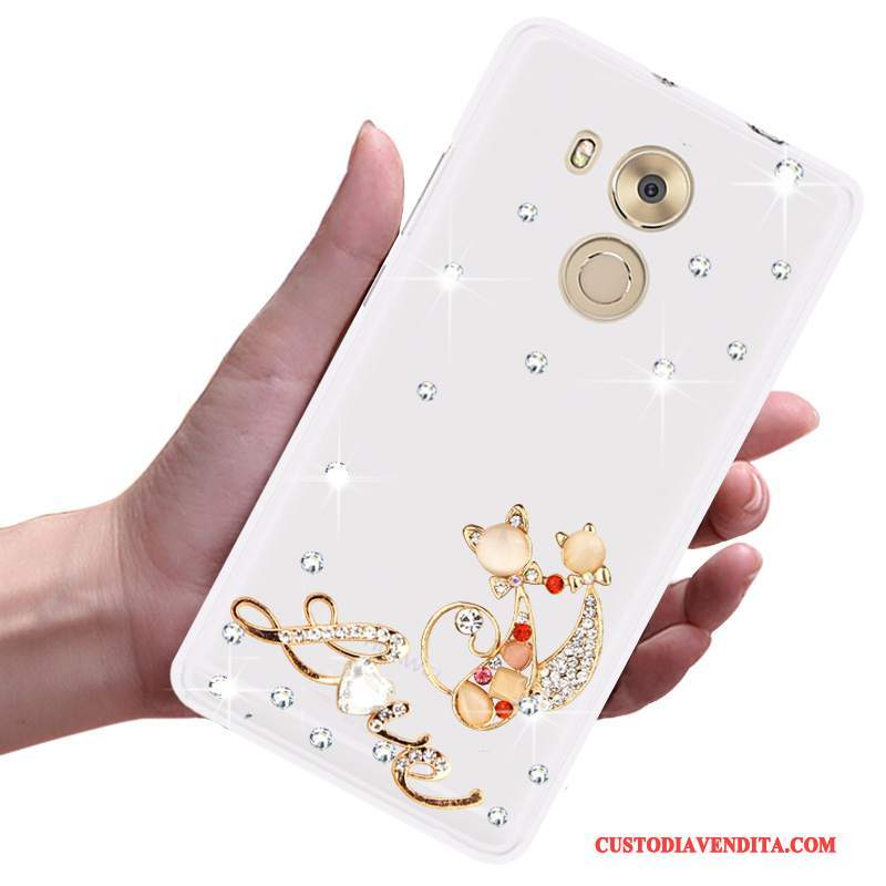 Custodia Huawei Mate 8 Silicone Telefono Tendenza, Cover Huawei Mate 8 Strass Morbido Bianco