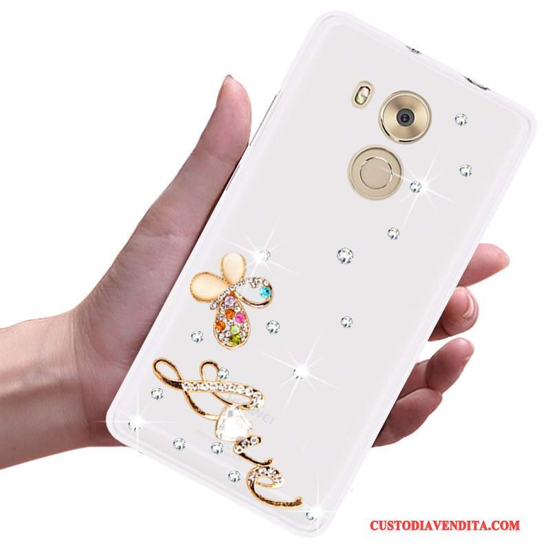 Custodia Huawei Mate 8 Silicone Telefono Tendenza, Cover Huawei Mate 8 Strass Morbido Bianco