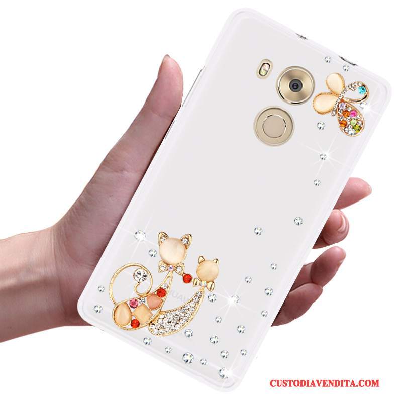 Custodia Huawei Mate 8 Silicone Telefono Tendenza, Cover Huawei Mate 8 Strass Morbido Bianco