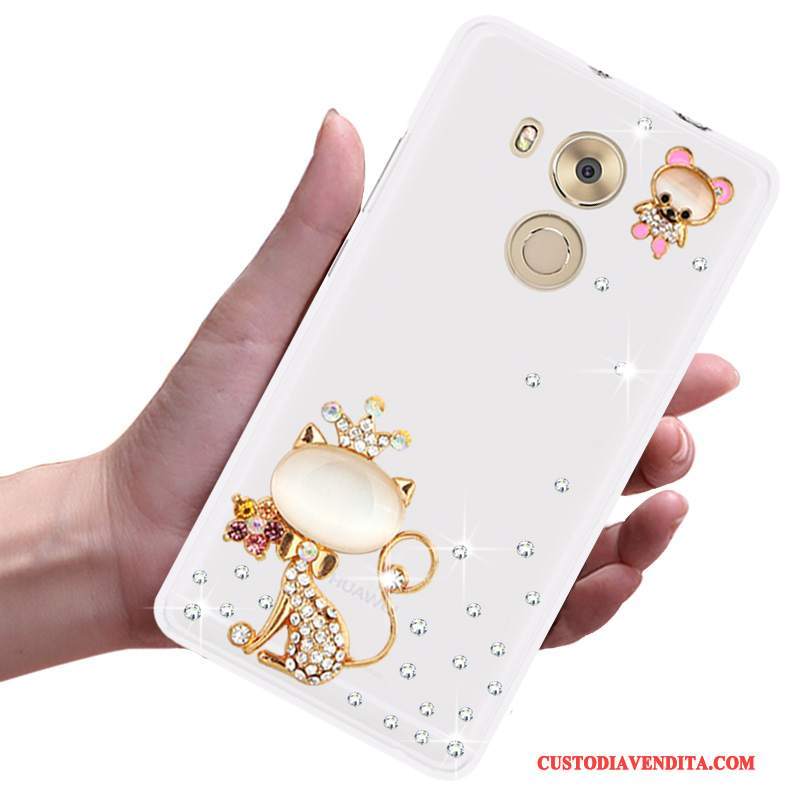 Custodia Huawei Mate 8 Silicone Telefono Tendenza, Cover Huawei Mate 8 Strass Morbido Bianco